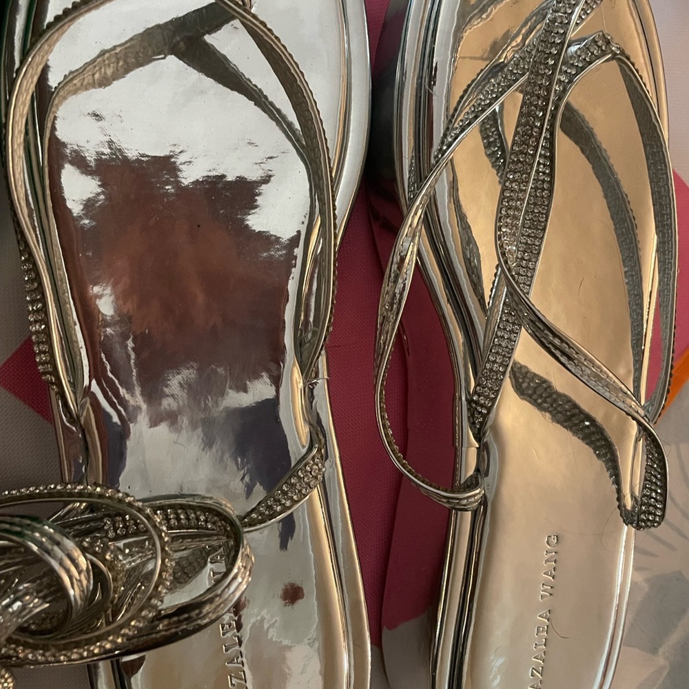Azaleae Wang Shimmering Silver Strappy Sandals tie up the leg brand new